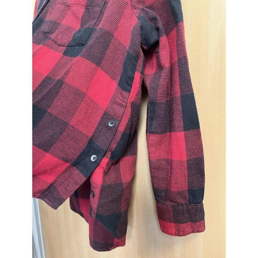 Madewell Flannel Shirt Womens Medium Red Black Buffalo Check Side Button Plaid - Picture 8 of 11
